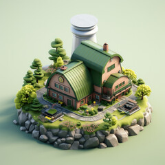 Three-dimensional rendering concept illustration of geothermal power generation.