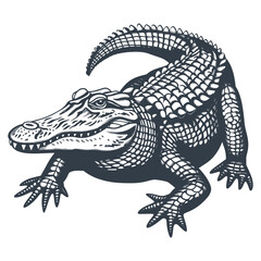 Crocodile woodcut style drawing vector illustration