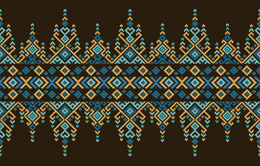 Cross stitch pattern of geometric shapes brown background. on  Design for cross stitch,ethnic,fabric,pattern,embroidery,motif, cross,stitch,folk,retro,pixel,handcraft,abstract,batik,zigzag.