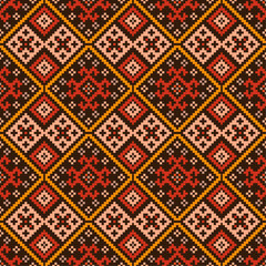 Cross stitch pattern of ethnic pattern,diamonds and triangles. Design for cross stitch,ethnic,fabric,pattern,embroidery,motif, cross,stitch,folk,retro,pixel,handcraft,abstract,batik,zigzag.
