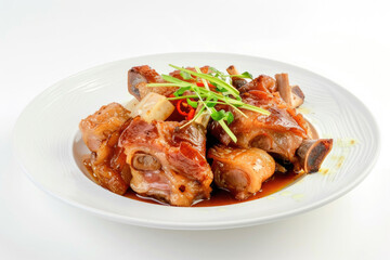 A dish with pig's trotters isolated on a white background