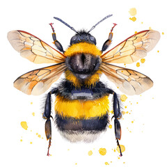 Vibrant bees watercolor illustration set against a white background.
