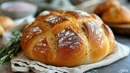 Freshly baked homemade bread on a table