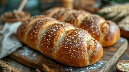 Freshly baked homemade bread on a table