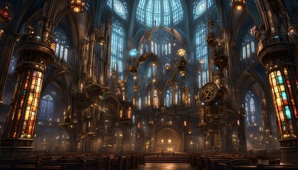 Majestic Cathedral in a robotic world With Abundant Windows. Generative AI