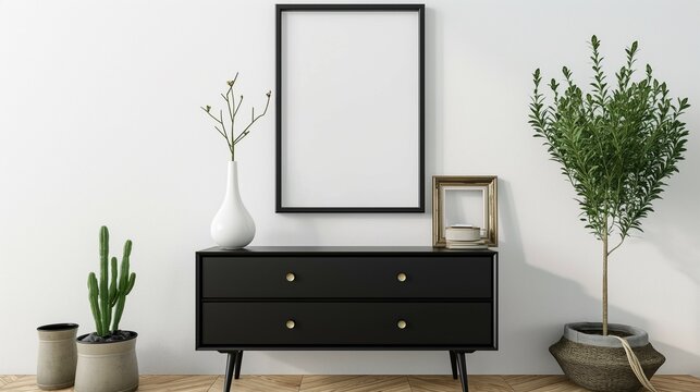 Frame mockup.Black and white style home interior design