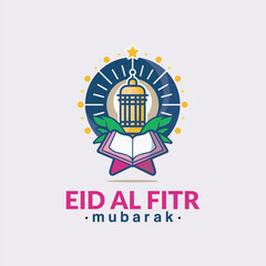 business logo design eid fitr logo wtih quran or book and lantern