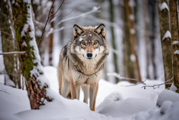 canadian wolf in winter forest