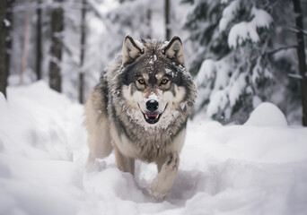 canadian wolf in winter forest