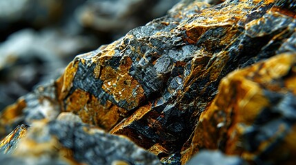 Fototapeta na wymiar Gold ore discovered in mine. Golden lump. 