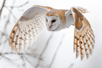 Barn Owl flying in forest wildlife scene - 761090941