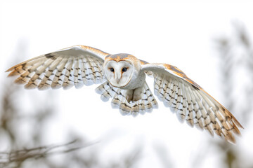 Barn Owl flying in forest wildlife scene - 761090942