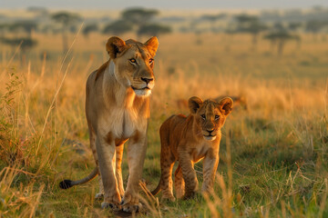 lion cub walking  with mother - 761091132