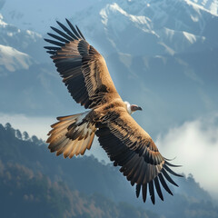 Himalayan griffon vulture flying with snow mountain background - 761091320