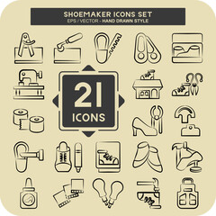 Icon Set Shoemaker. related to Shoes symbol. hand drawn style. simple design editable. simple illustration