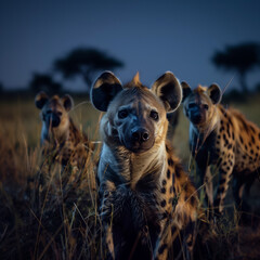 hyena walking in the bush at night - 761091368