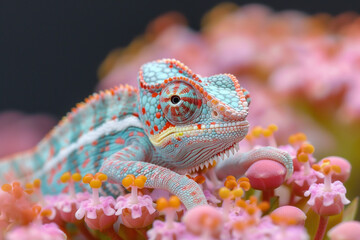 chamelon lizard sitting oncolorful  flower