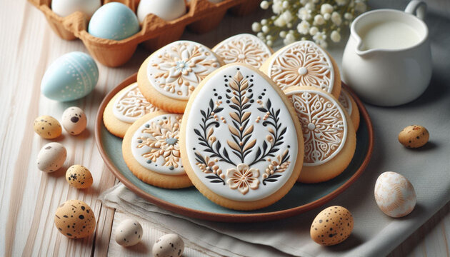 Decorative Easter Cookies, Ornate Icing Patterns, Traditional Craft Style, Perfect for Cultural Celebrations, Holiday Decorating Tutorials, and Pastry Art Showcases