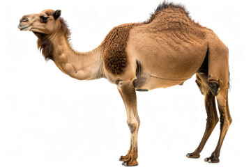 A camel standing against a white background - obrazy, fototapety, plakaty