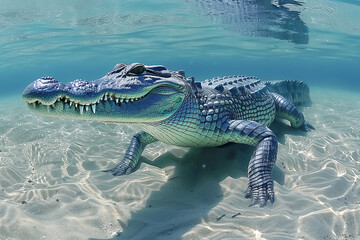 crocodile hiding under water,underwater shot