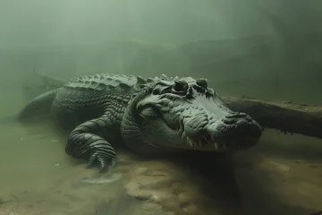 Fotobehang crocodile hiding under water,underwater shot © anankkml
