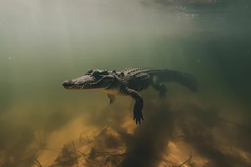 Fotobehang crocodile hiding under water,underwater shot © anankkml