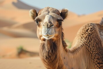 A portrait of a camel in a natural setting