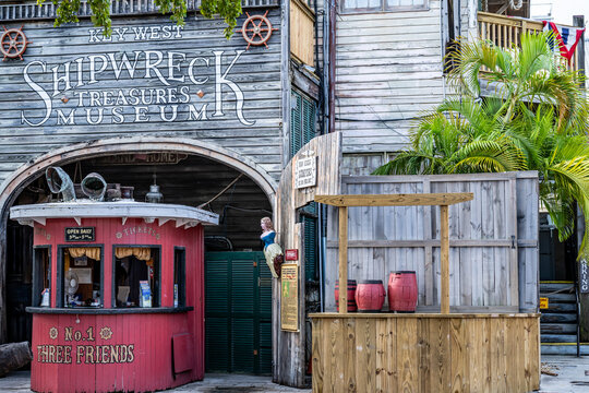 Key West, Florida, USA - 2.19.2024: Entrance to the Shipwreck Museum in the old town district