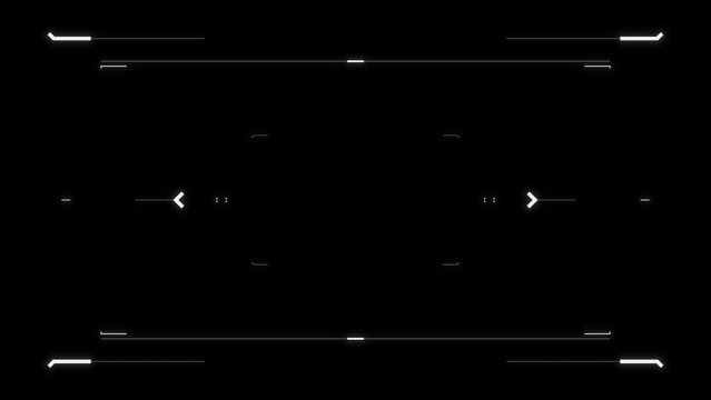 Futuristic glitched HUD aim. Cyberpunk style distorted HUD screen. Tech user interface hologram glitchy screen for game, movie, sci-fi, drone footage, VR. Video overlay template. Cyber, tech concept.