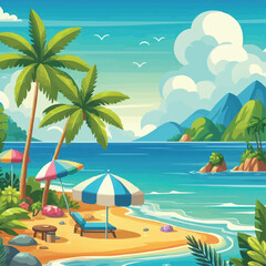 Obraz premium Illustration of beach scenery during the day landscape