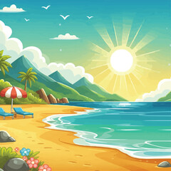 Illustration of beach scenery during the day landscape