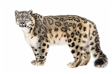 A majestic Tian Shan snow leopard on a white background