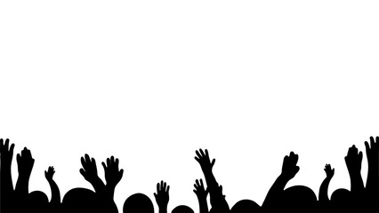 Illustration vector graphic of crowd silhouette with their hands up in the air - obrazy, fototapety, plakaty