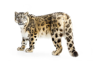 A majestic Tian Shan snow leopard on a white background