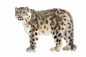 A majestic Tian Shan snow leopard on a white background