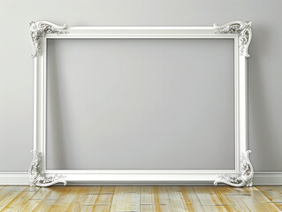 a simple white modern 8x10 frame against a plain light gray wall - obrazy, fototapety, plakaty