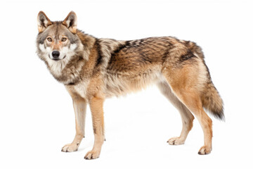 A portrait of a Tian Shan wolf in a studio setting, isolated on a white background - obrazy, fototapety, plakaty