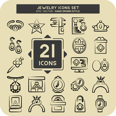 Icon Set Jewelry. related to Wedding symbol. hand drawn style. simple design editable. simple illustration