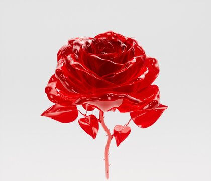3D art, rose, rose glass, minimalism, illustration. 3D render glass rose, background decoration, beautiful rose. Decoration, motion illustration