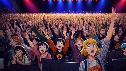 Energetic Crowd at Concert With Hands Raised Generative AI