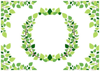 葉、新緑、植物、リース、セット、フレーム