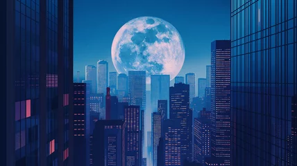 Foto op Plexiglas Full moon seen between high business towers, abstract business background © Creative-Touch
