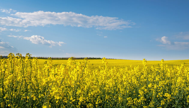 Yellow canola field and blue sky