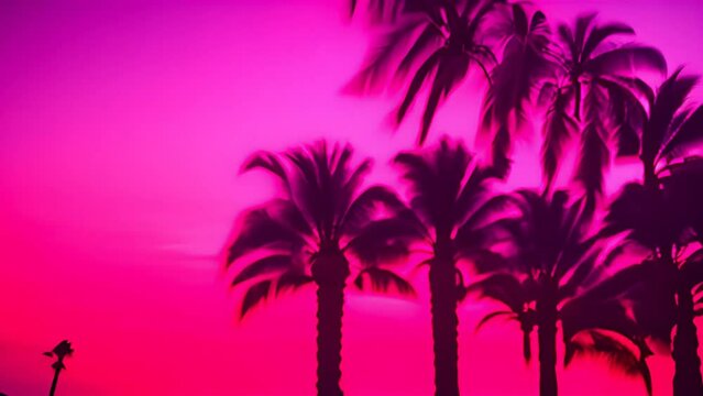 Group of Palm Trees Against Pink Sky Generative AI