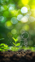 A bright spring day with a green plant pushing new leaves up through the soil