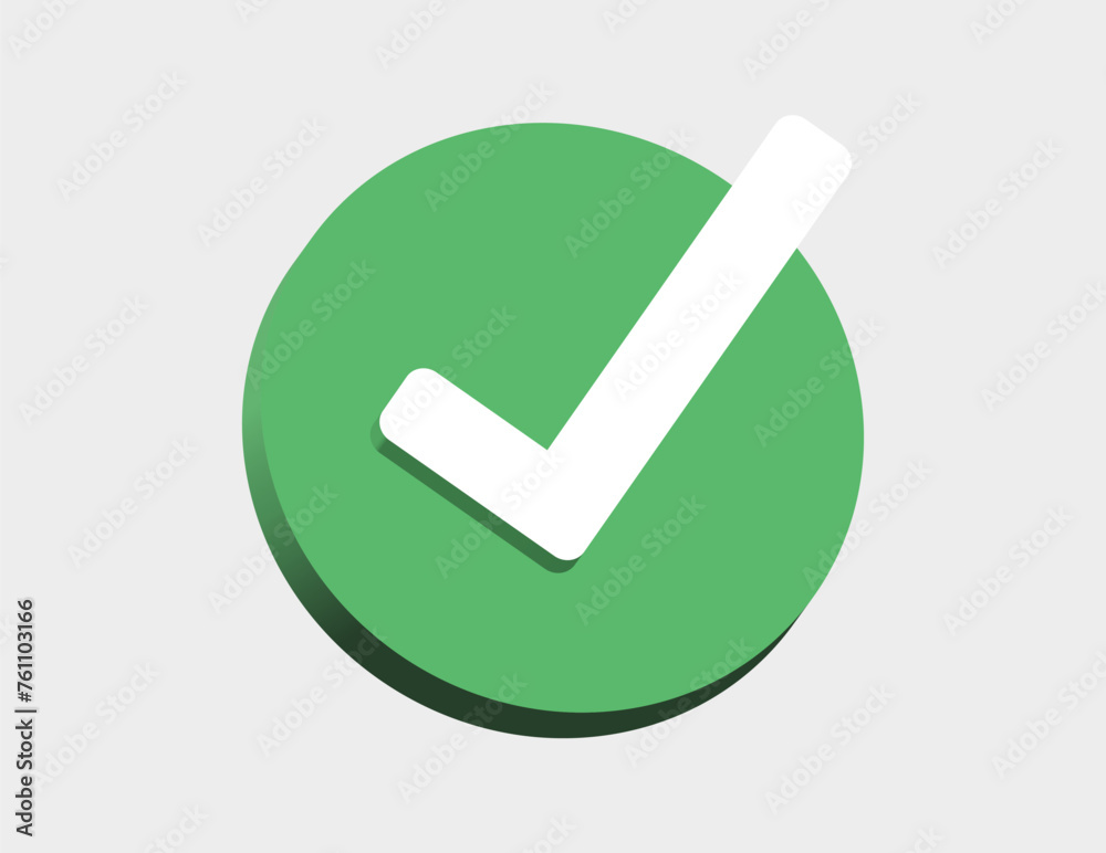 Aufkleber 3d check mark icon . check box icon with correct, accept checkmark icons green tick box, check list circle frame - 3d checkbox symbol sign.