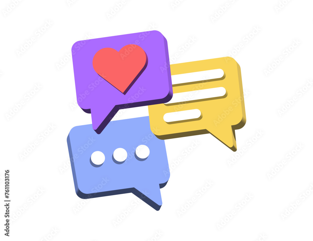 Fototapete 3d chat message speech bubble icon. social media and social network online communication background 