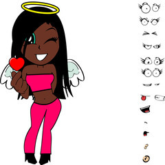 angel girl cartoon expressions pack collection in vector format