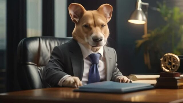 Animation of a animal in a suit sitting at a desk business
