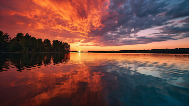 Lake sunset sky scenery